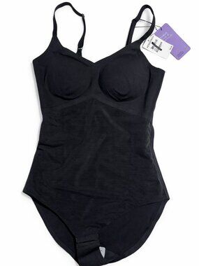 Honeylove Cami Bodysuit Black Shaping Bodysuit with Built In Bra - Medium